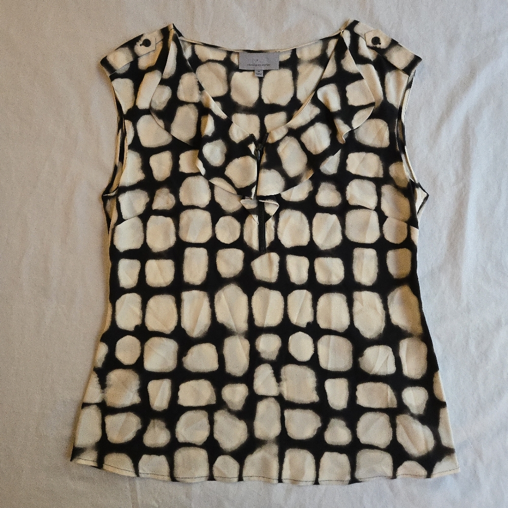 Classiques Entier Black & Ivory Abstract Dot Ruffle Front Sleeveless Blouse